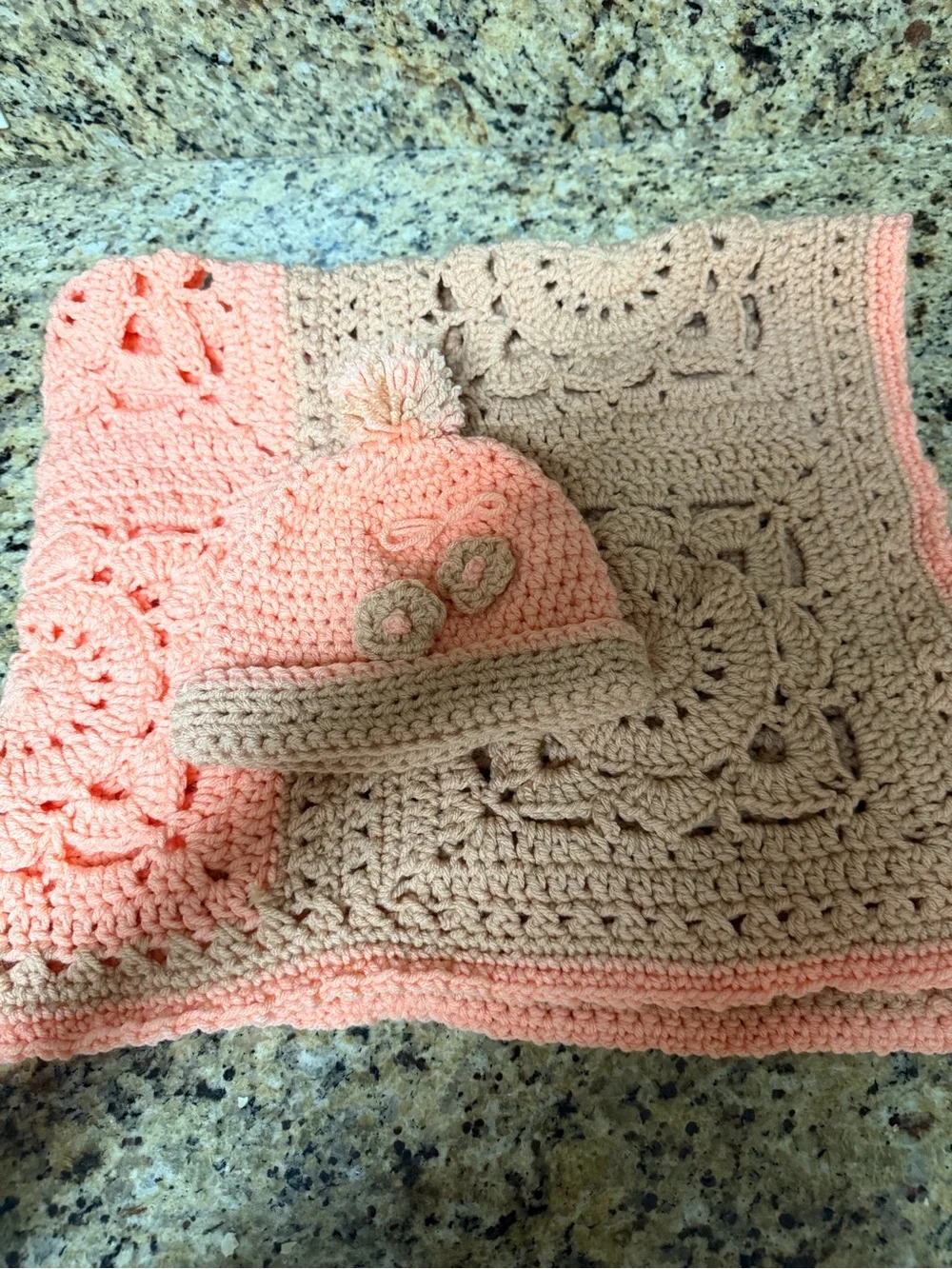 Handmade Pink and Cream Baby Pom-Pom Hat